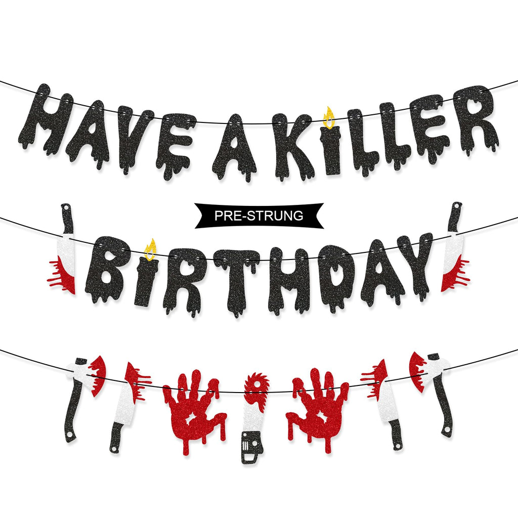 Stcomart Pre-Strung 6ft Glitter Have a Killer Birthday Halloween Banner for Halloween Birthday Party Decorations Scary Bloody Halloween Decorations Black